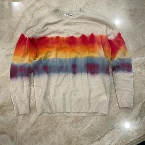 Off white cashmere sweater with rainbow pattern across